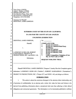 Complaint for Breach of Contract OJ Simpson V Schiller Judicial Council Forms