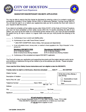 Requesting Driver Safety Course DSC City of Houston  Form