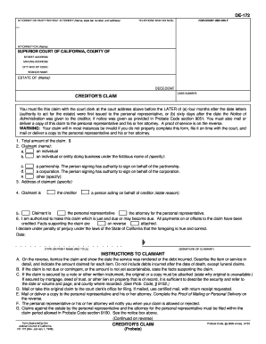 Creditors Claim Form