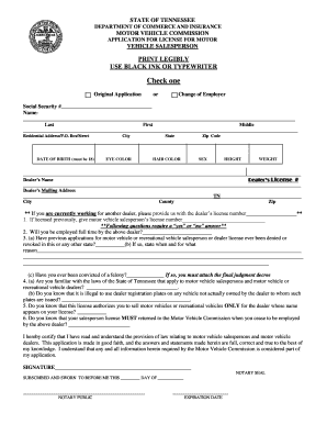 Salesperson License Application TN Gov Tn  Form