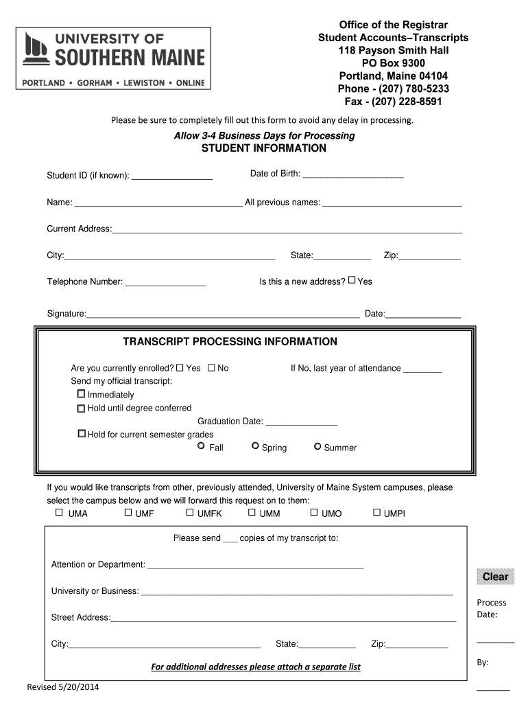  Usm Transcript Request 2014-2024