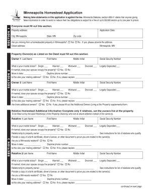 Minneapolis Homestead Application City of Minneapolis Minneapolismn  Form