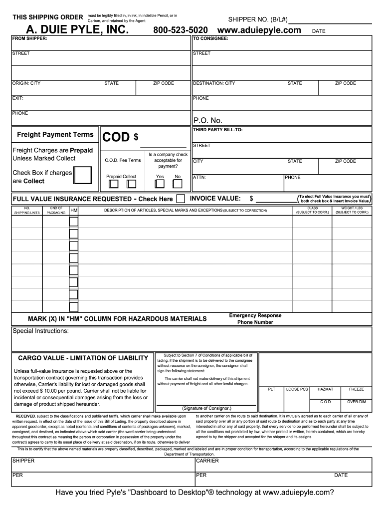  VICS BOLBill of Lading Requiring Additional Specific a 2012