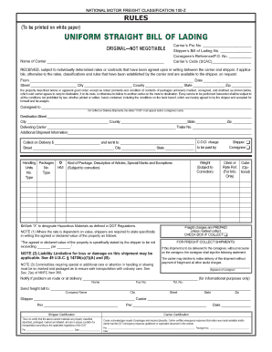 Straight Bill of Lading  Form