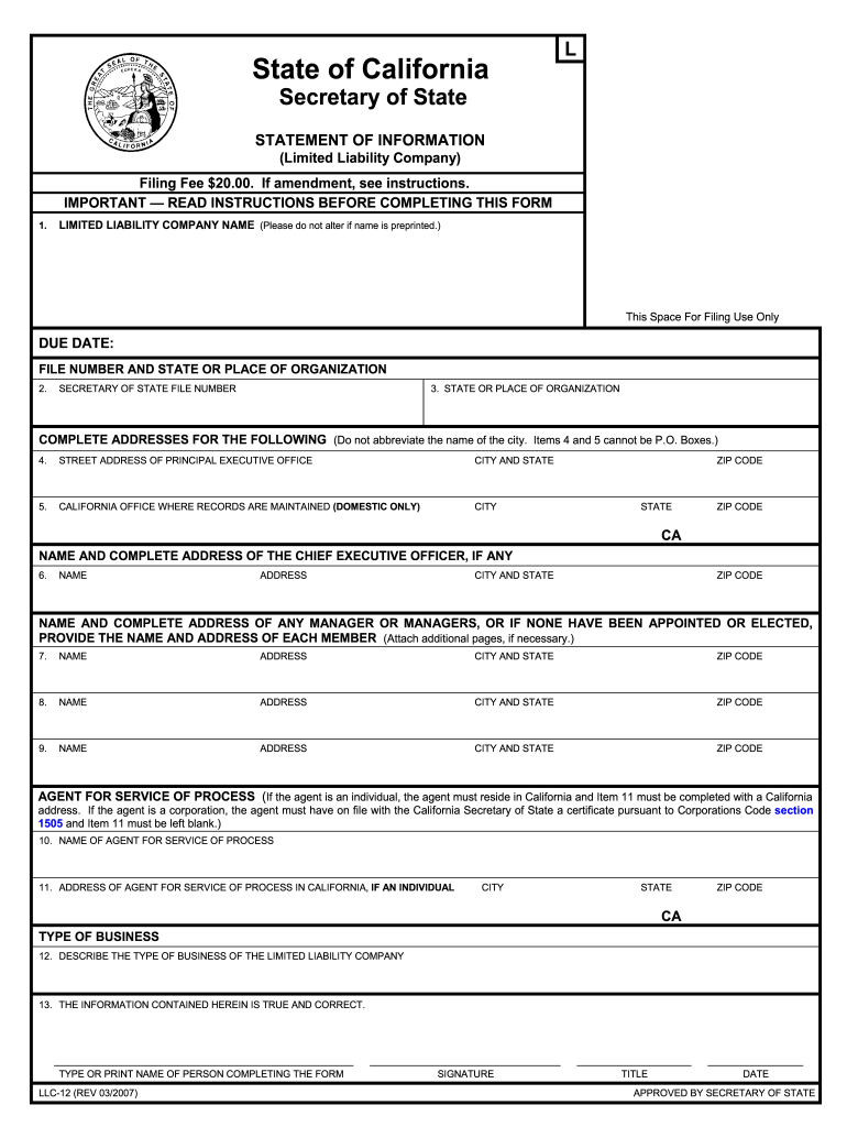 Complete the Statement of Information Form LLC 12 as LNA, Inc