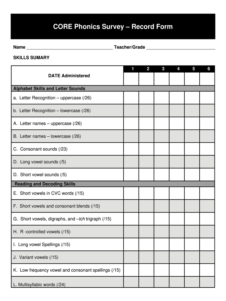  Core Survey Record Form 2008-2024