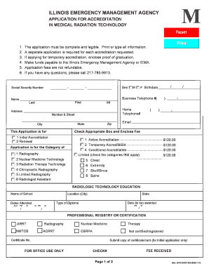 Application for Accreditation in Medical Radiation Technology IEMA Iema Illinois  Form