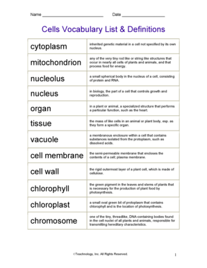 Cell Vocabulary  Form