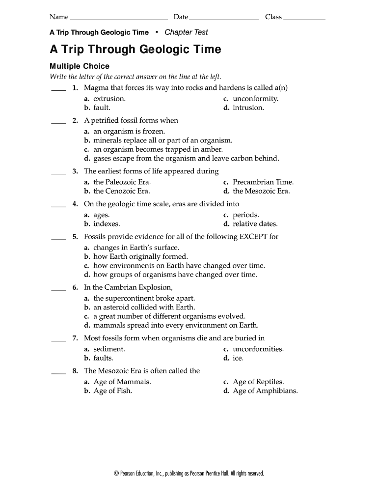 A Trip through Geologic Time Answer Key  Form