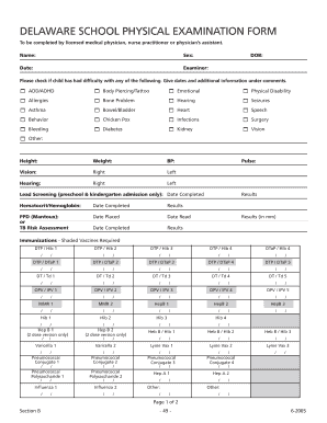 Delaware School Physical Form