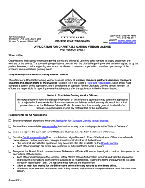 Application for Charitable Gaming Vendor License Division of Dpr Delaware  Form