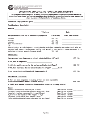 Conditional Employee and Food Employee Interview  Form