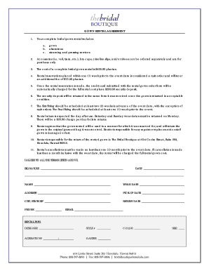Dress Rental Agreement Template  Form
