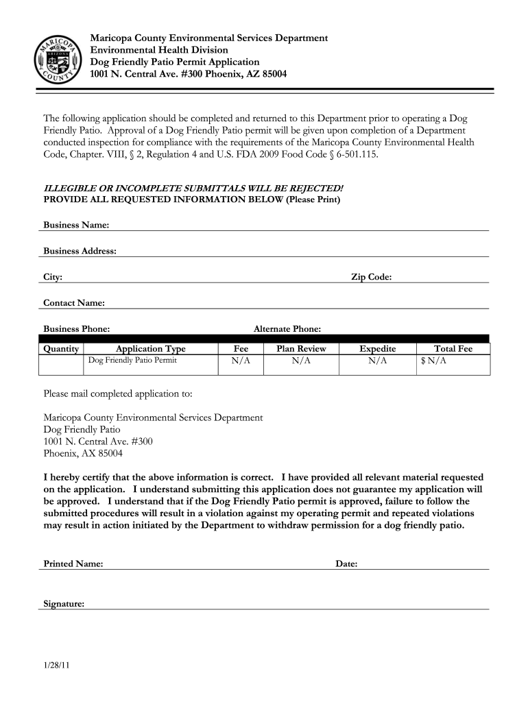 Fill Out Form for Dog Friendly Patio Permit 2011-2025