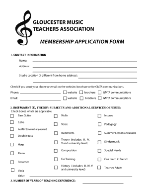 Admission Form Format for Music Class