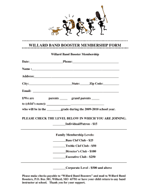  WILLARD BAND BOOSTER MEMBERSHIP FORM 2010-2024