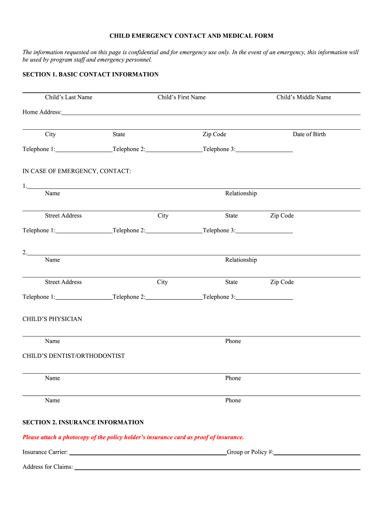 Emergency Contact Form Template Fill Out and Sign Printable PDF