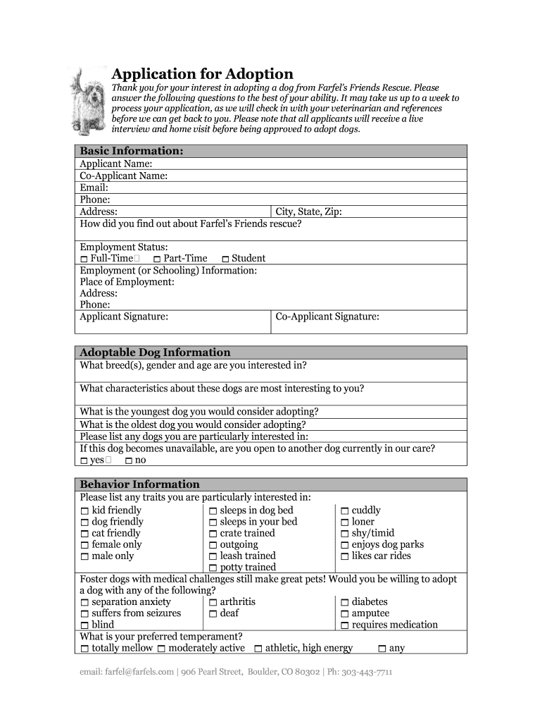 Farfels Rescue Adoption Form