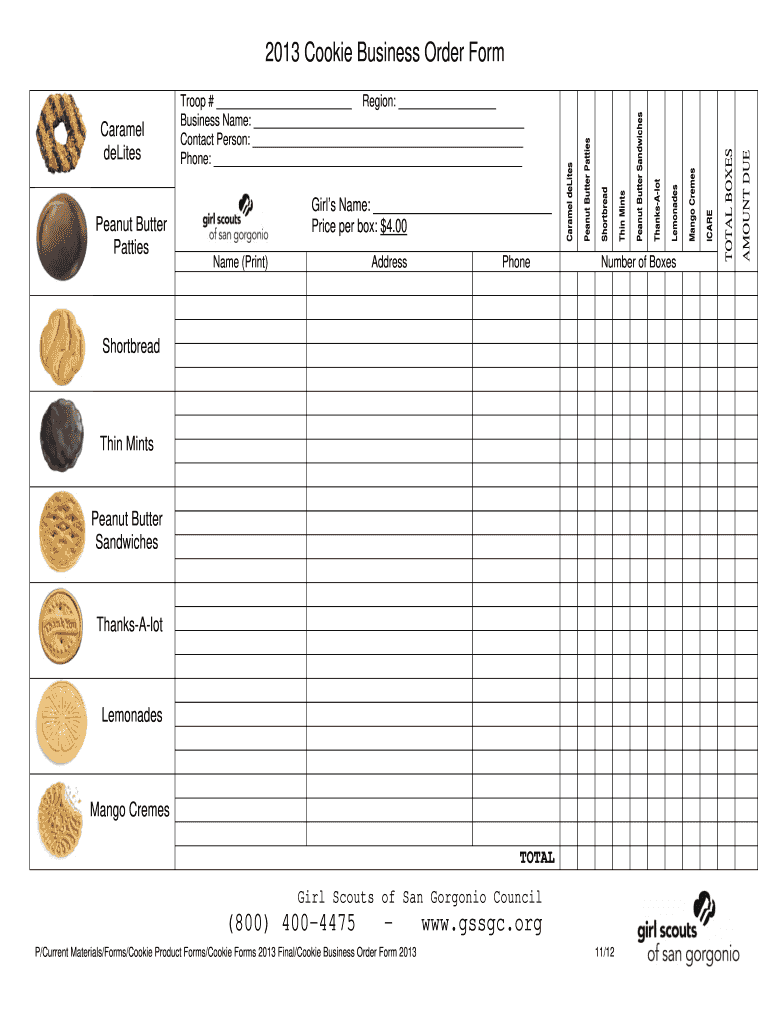 Girl Scout Cookie Order Form