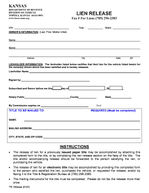 Kansas Lien Release Form