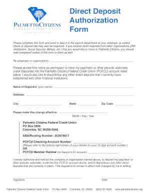 Palmetto Citizens Direct Deposit Form