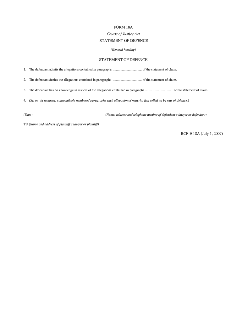 Form 18b Notice of Intent to Defend