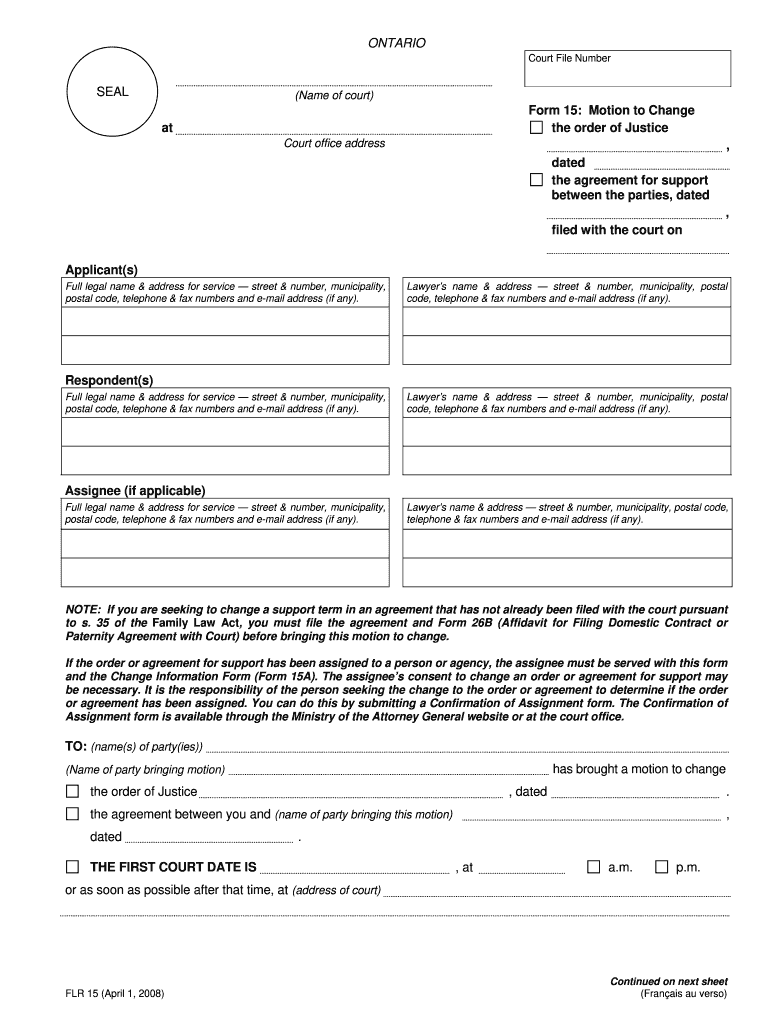  Form 15 Motion to Change 2008