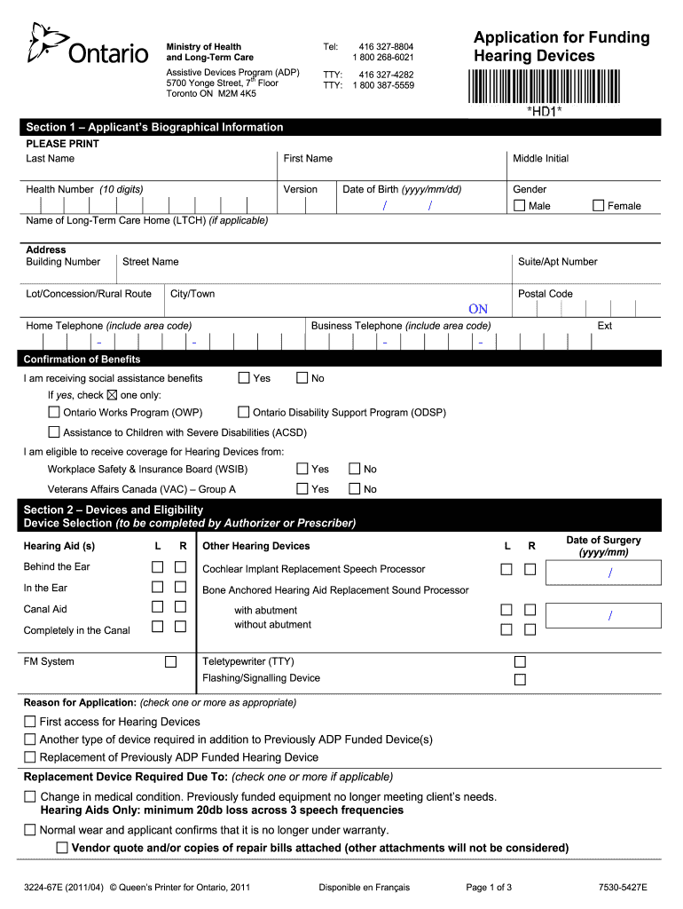 Adp Form Hearing Aids