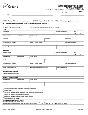 Support Deduction Order Information Form