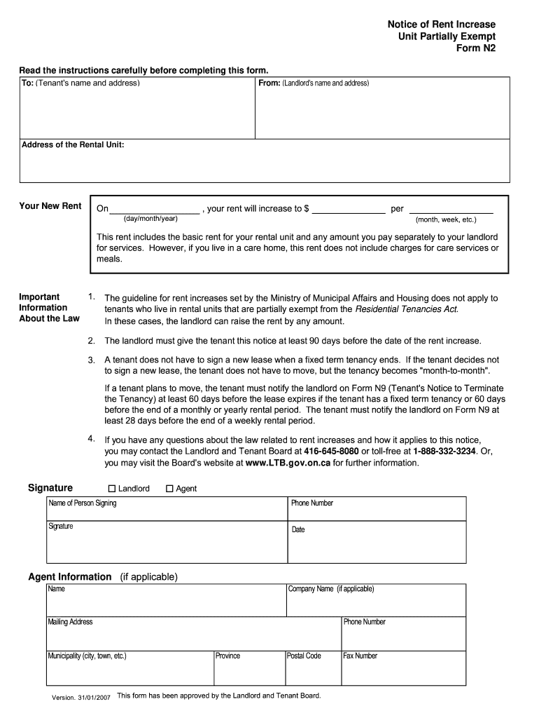  Notice of Rent Increase Form N2 2015