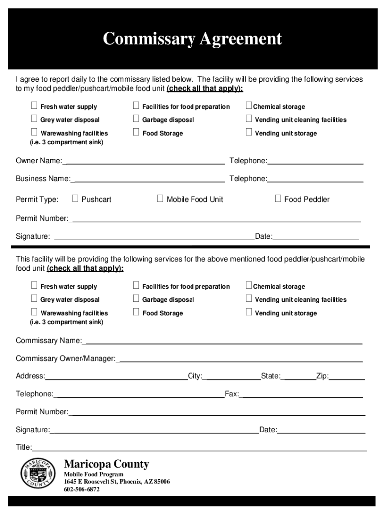 Maricopa County Commissary Agreement  Form