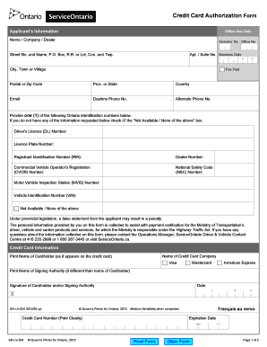 Credit Card Authorization Form Sr Lv 034