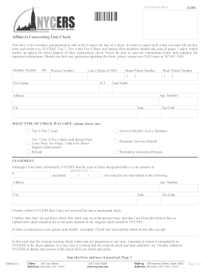 F399 Affidavit Concerning Lost Check NYCERS Nycers  Form