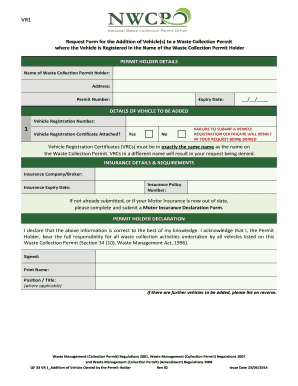 VR1 Addition Request Form for Vehicle Owned by the Permit Holder