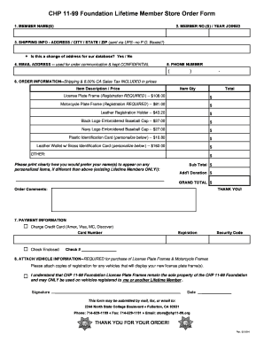 CHP 11 99 Foundation Lifetime Member Store Order Form Chp11 99