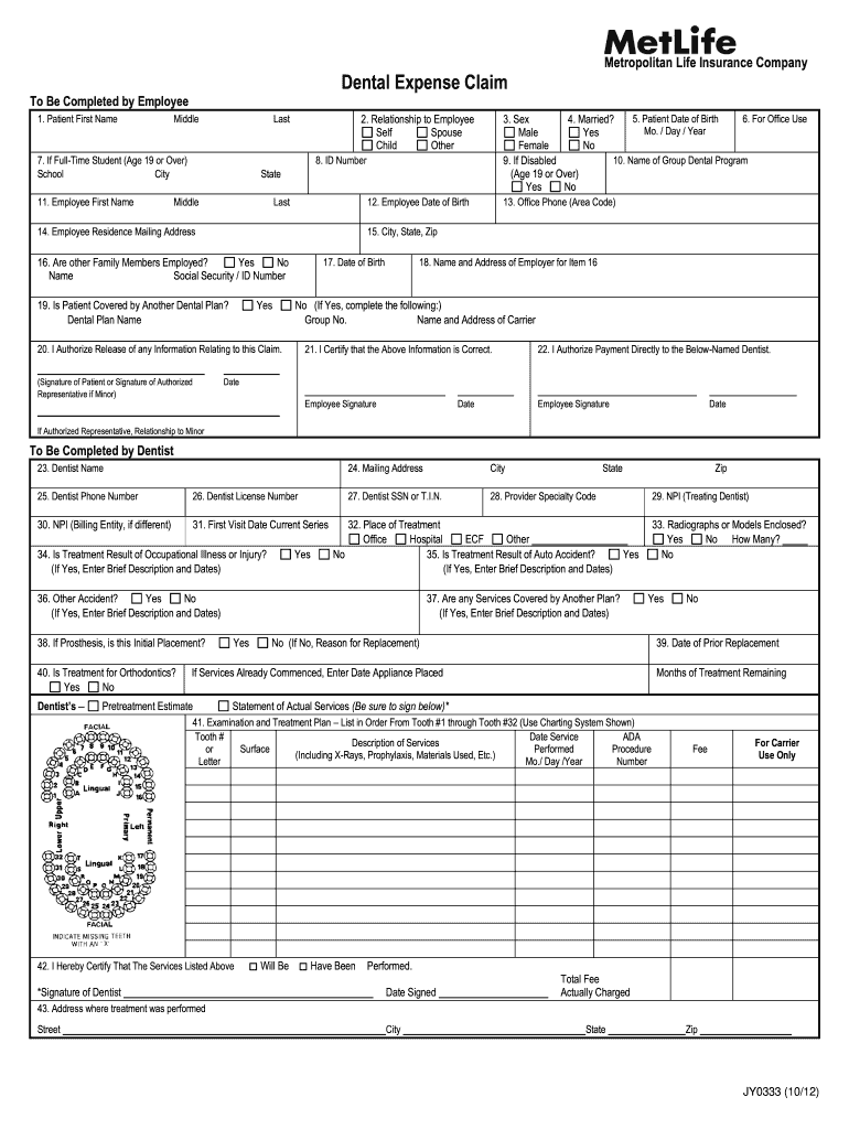  Metlife Dental Expense Claim Form 2012