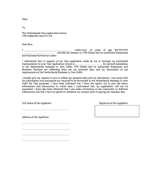 Consent Letter for Oci Application  Form