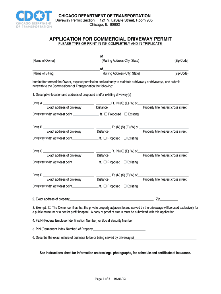 Application Driveway Chicago  Form