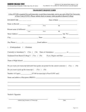 Baruch College Transcript  Form