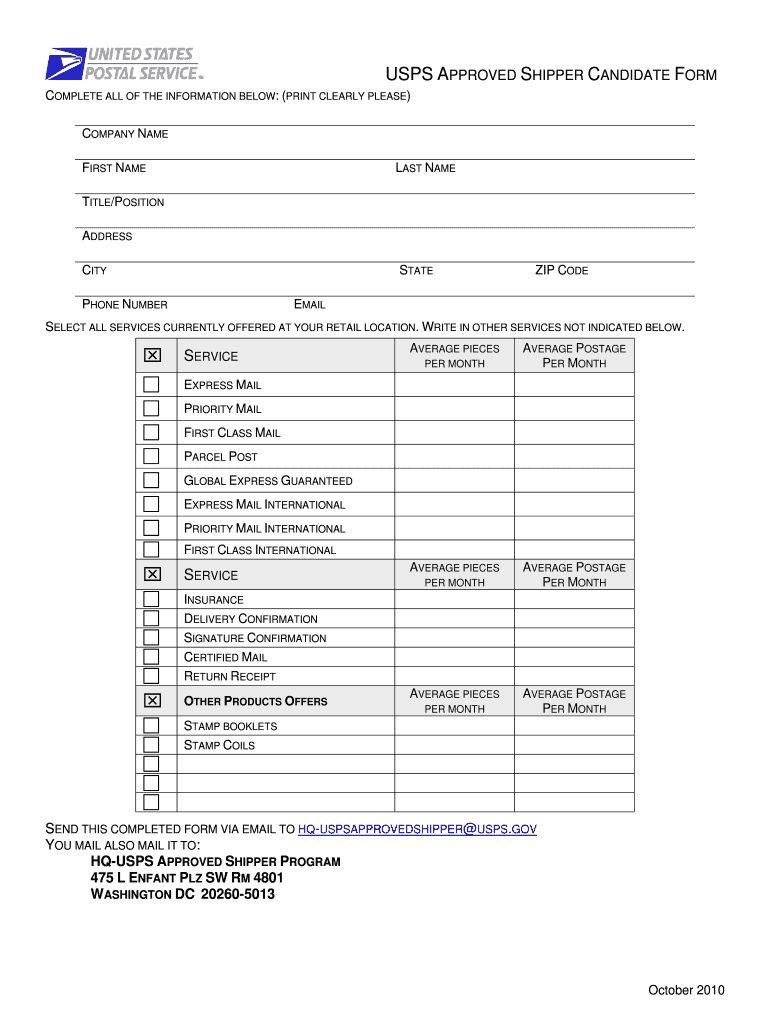 Usps Approved Shipper 2010-2022: get and sign the form in seconds