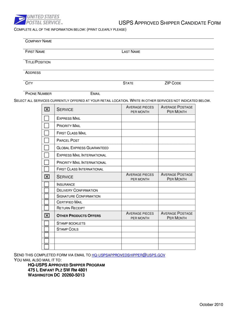  Usps Approved Shipper 2010-2024