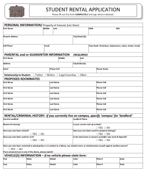 STUDENT RENTAL APPLICATION Riner Rentals  Form