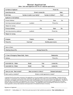 Residential Rental Application UtahLandlady Com  Form