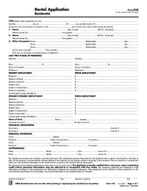 Rental Application  Form