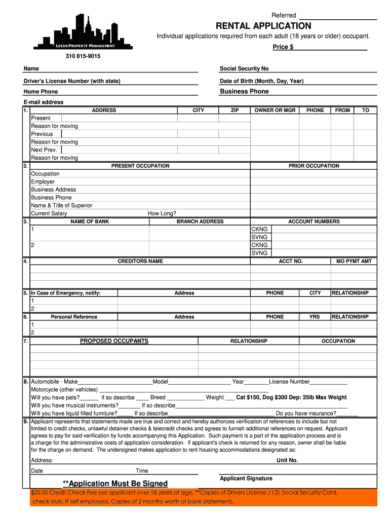 Ben Leeds Properties Application Form