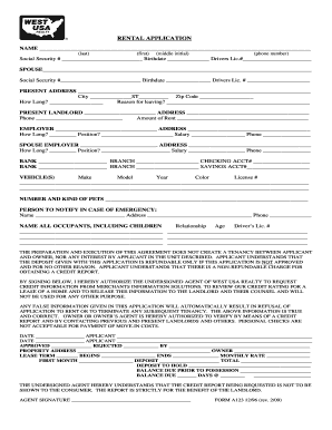 West Usa Realty Printable Application Form