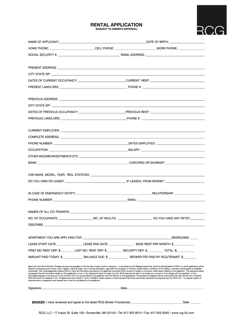 Rcg Massachusetts Rental Application  Form