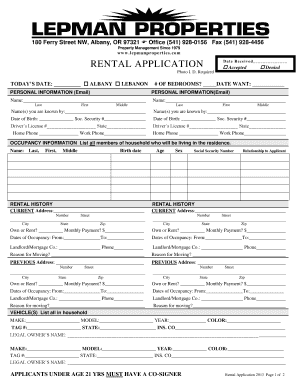 RENTAL APPLICATION Lepman Properties  Form