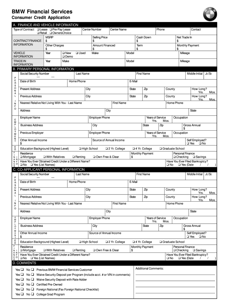ConsCreditAppl BMW NEW SINGLE P65  Form