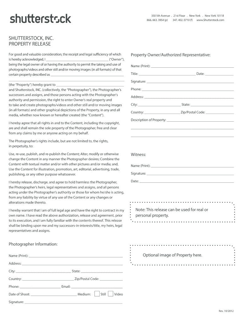 Shutterstock Property Release PDF  Form
